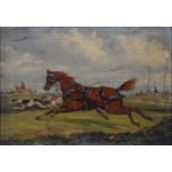 ENGLISH SCHOOL, EARLY 19TH C - THE RUNAWAY CARRIAGE HORSE, OIL ON CANVAS, 25 X 35.5CM