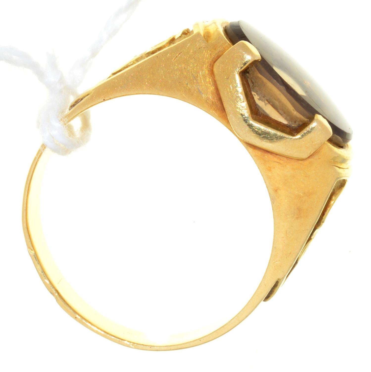 A CITRINE RING, IN GOLD, INDISTINCT RUBBED FOREIGN CONTROL MARK, 8.9G, SIZE V Slight wear, the - Image 2 of 2