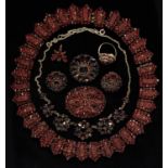 A GARNET NECKLACE, LATE 19TH C, 42CM L AND SEVEN OTHER ARTICLES OF GARNET JEWELLERY (8) Necklace -