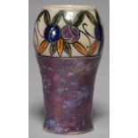 A DOULTON WARE HIGH FIRED VASE, C1920, THE UPPER PART DECORATED WITH STYLISED FLOWERS, 22.5CM H,