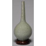 A CHINESE GE TYPE BOTTLE SHAPED VASE, 25.5CM  H, WOOD STAND (2) Good condition