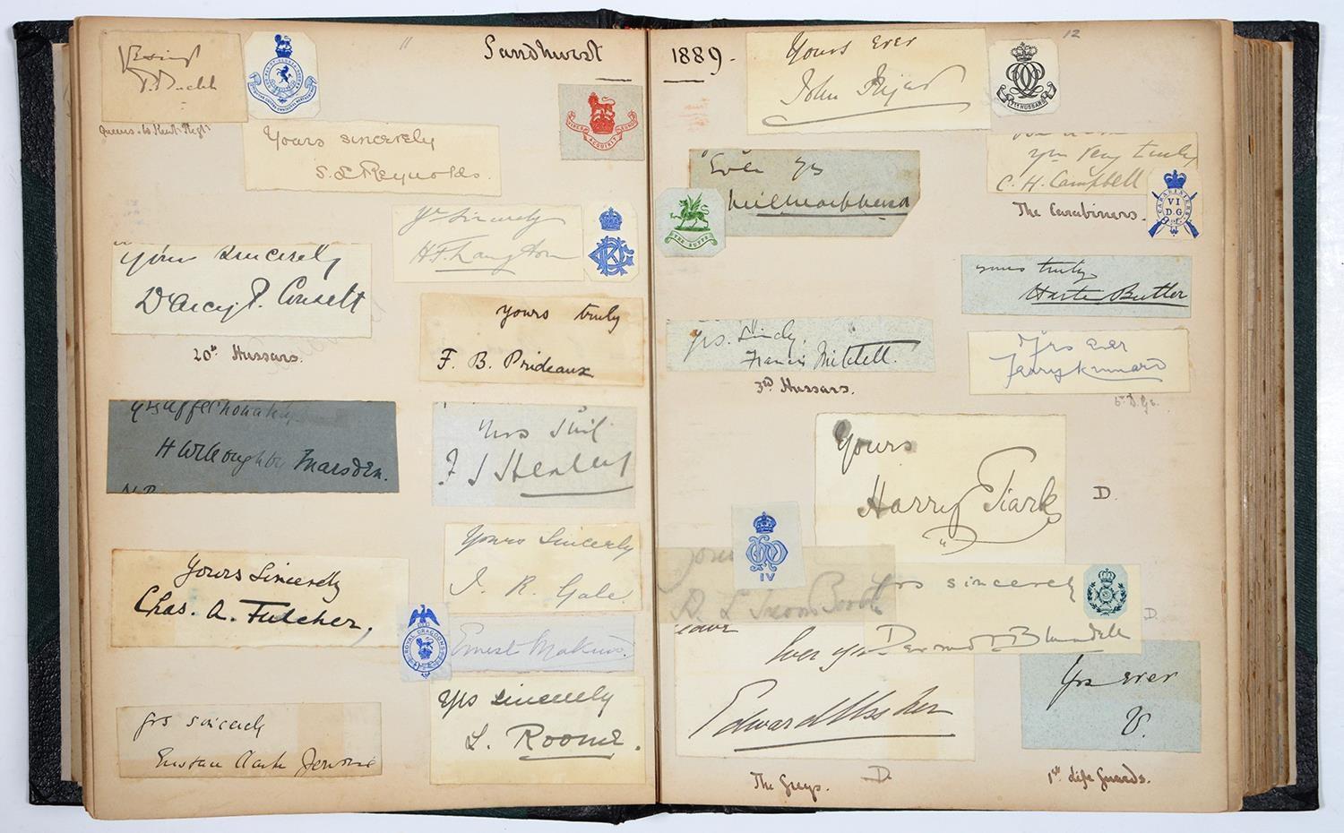 A VICTORIAN AUTOGRAPH ALBUM OF SIGNED PIECES, LATE 19TH C, THE MANY HUNDREDS OF SIGNATURES LAID DOWN