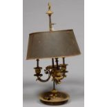 A FRENCH EMPIRE STYLE GILT BRASS BOIULLOTTE LAMP, MID 20TH C, WITH PAINTED SHADE, 60CM H Condition
