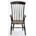 A VICTORIAN ASH SPINDLE BACK KITCHEN CHAIR, LATE 19TH C, WITH ELM SEAT, SEAT HEIGHT 45CM, OVERALL