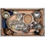 MISCELLANEOUS PLATED WARE TO INCLUDE A GALLERY TRAY AND WINE COASTERS AND EIGHT BRITAIN'S FIRST