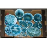 A COLLECTION OF DAVIDSON BLUE PEARLINE PRESS MOULDED GLASS, LATE 19TH C (18)