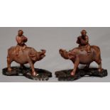 A PAIR OF CHINESE  ROOTWOOD  BOY  ON A BUFFALO CARVINGS, EARLY 20TH C, 17.5CM H, CARVED WOOD