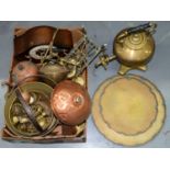 MISCELLANEOUS BRASS AND OTHER METALWARE, INCLUDING A PAIR OF CHINESE DISHES AND TEA URN