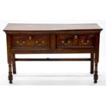 A MAHOGANY DRESSER, 20TH C, IN GEORGE III STYLE, FITTED WITH TWO MOULDED DRAWERS ON TURNED FORE