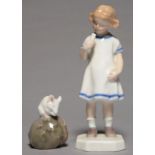 A BING & GRONDAHL COPENHAGEN PORCELAIN FIGURE OF A GIRL WITH AN ICE CREAM, MID 20TH C, 18CM H ,