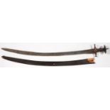 AN INDIAN SWORD, TULWAR, 19TH C, THE STEEL HILT OF TYPICAL FORM, BLADE 84.5CM L AND A CONTEMPORARY