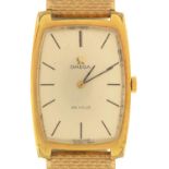 AN OMEGA GOLD PLATED TONNEAU WRISTWATCH, DE VILLE, CALIBRE 620 MOVEMENT, NO 27442432, 25 X 38MM,