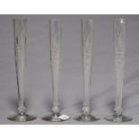 A SET OF FOUR LATE VICTORIAN GLASS SPECIMEN  VASES, C1890-1900, ENGRAVED WITH FERNS, 28.5CM H Good