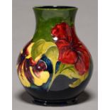 A MOORCROFT HIBISCUS VASE, C1970-78, 24CM H, IMPRESSED MARKS, PAINTED INITIALS Good condition