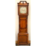 AN INLAID OAK AND  FRUITWOOD  EIGHT DAY LONGCASE CLOCK, SOUTH WALES, MID 19TH C, THE PAINTED DIAL