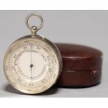 A VICTORIAN SILVER PLATED POCKET BAROMETER, C1900, WITH MERCURY THERMOMETER, MILLED BEZEL, 48MM DIA,