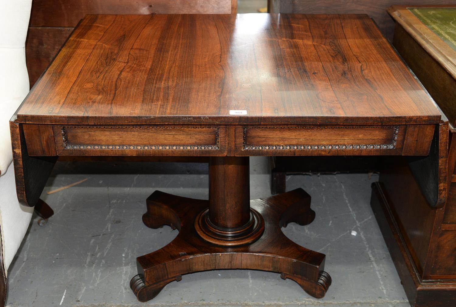 A GEORGE IV ROSEWOOD SOFA TABLE, C1830, THE TOP FITTED WITH TWO DRAWERS AND OPPOSING BLIND