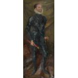 20TH CENTURY SCHOOL - PORTAIT OF A 16TH CENTURY NOBLEMANM, FULL LENGTH IN ARMOUR HOLDING A BATON,