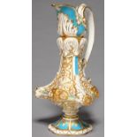 A RARE STAFFORDSHIRE BLEU CELESTE AND GILT BONE CHINA EWER,POSSIBLEY BROWN-WESTHEAD, MOORE & CO OR