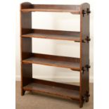 AN OAK OPEN BOOKCASE, C1930, WITH PEGGED SHELVES, 130CM H; 87 X 25CM Numerous scuffs, scratches