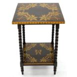 AN UNUSUAL VICTORIAN STAINED WOOD AND  PENWORK  OCCASIONAL TABLE, C1890, THE SQUARE TOP AND