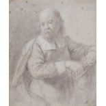 DUTCH SCHOOL, 17TH C, A MAN HOLDING A BAG, BLACK AND WHITE CHALK, SEVERAL OLD COLLECTOR'S NUMBERS