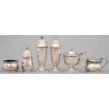 A GEORGE VI URNULAR SILVER CONDIMENT SET, PEPPERETTE 10.5CM H, BY VINERS LIMITED, SHEFFIELD 1938 AND