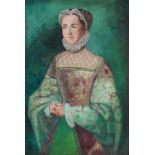 20TH CENTURY SCHOOL - PORTRAIT OF A TUDOR NOBLEWOMAN, OIL ON BOARD, 90 X 66CM Some localised paint