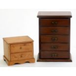 A MINIATURE MAHOGANY CHEST OF DRAWERS, EARLY 20TH C, 51CM H; 37 X 25CM AND A SMALLER WAXED PINE