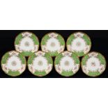 SEVEN COALPORT APPLE GREEN BATWING PATTERN DESSERT PLATES, EARLY 20TH C, 23CM DIAM, PRINTED MARK,