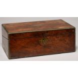 A VICTORIAN ROSEWOOD WRITING BOX, MID 19TH C, THE FITTED INTERIOR RETAINING PAIR OF BRASS CAPPED