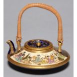 A JAPANESE MINIATURE SATSUMA KETTLE AND COVER BY KINKOZAN, MEIJI PERIOD, ENAMELLED WITH FAN SHAPED