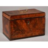 A GEORGE III MAHOGANY TEA CHEST, C1800, WITH BARBER POLE STRINGING, 19CM L Restored, interior with