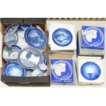 ACOLLECTION OF ROYAL COPENHAGEN CHRISTMAS, COMMEMORATIVE AND OTHER BLUE AND WHITE PLATES AND DISHES
