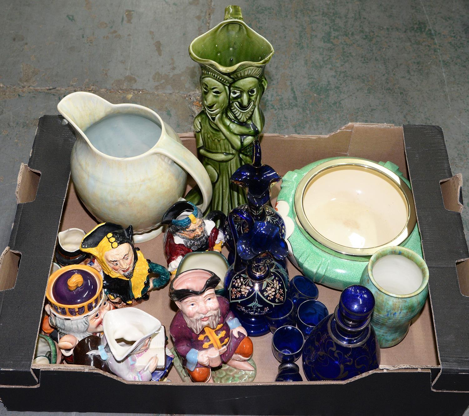 MISCELLANEOUS ORNAMENTAL CERAMICS TO INCLUDE TGOBY JUGS GLASS WARE In generally good condition