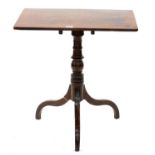 A VICTORIAN MAHOGANY TRIPOD TABLE, MID 19TH C, THE OBLONG TOP ON TURNED PILLAR AND DOWNCURVED