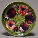 A MOORCROFT ANEMONE BOWL, C1970, 27CM DIA, IMPRESSED MARKS Good condition