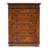 A VICTORIAN MINIATURE WALNUT AND LINE INLAID WELLINGTON CHEST, C1870, FITTED SIX GRADUATED DRAWERS
