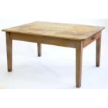 A VICTORIAN PINE SCRUB TOP KITCHEN TABLE, LATE 19TH C, ON SQUARE LEGS, 75CM H; 137 X 103CM Table top