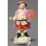 A DERBY FIGURE OF JAMES QUINN IN THE ROLE OF FALSTAFF, C1780, ON TURQUOISE AND GILT SHELL MOUND,