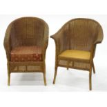 A LLOYD LOOM CHAIR AND A SIMILAR CONTEMPORARY TUB CHAIR, C1930, SEAT HEIGHT 40CM AND SMALLER