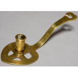 A PIERCED BRASS CHAMBERSTICK, EARLY 20TH C, ENGRAVED EDINBURGH LUCKIN BOOTH 1703, 24CM L Minor old