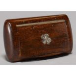 A VICTORIAN  ROSEWOOD SNUFF BOX, MID 19TH C, THE INLAID WITH A SILVER FOUR LEAF CLOVER, 85MM L