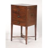 A GEORGE III MAHOGANY NIGHT STAND, C1780, THE TWIN FOLDING TOP ABOVE ONE FAUX DRAWER, CUPBOARD AND