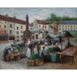 20TH CENTURY SCHOOL - A NORTHERN EUROPEAN VEGETABLE MARKET, OIL ON CANVAS, 49 X 59C M A late 20th