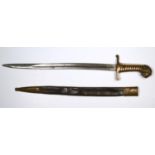 EDGED WEAPONS. A BAVARIAN PATTERN 1892 ARTILLERY SIDE ARM AND SCABBARD, WITH SOLID BRASS HILT AND