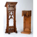 A VICTORIAN GOTHIC OAK LECTERN, LATE 19TH C, THE SLOPING TOP WITH FOLIATE CARVED CONVEX FRIEZE ABOVE