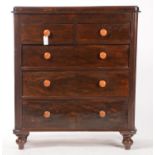 A VICTORIAN MAHOGANY CHEST OF DRAWERS, C1880, FITTED TWO SHORT AND THREE LONG GRADUATED DRAWERS,