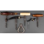 A VICTORIAN STRAIGHT PULL CORKSCREW, WITH CORK GRIP SHANK AND ROSEWOOD ACORN HANDLE, WIRE WORM,