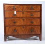 A WALNUT CHEST OF DRAWERS, 19TH CENTURY, THE CROSSBANDED DRAWERS WITH BRASS ESCUTCHEONS AND HANDLES,